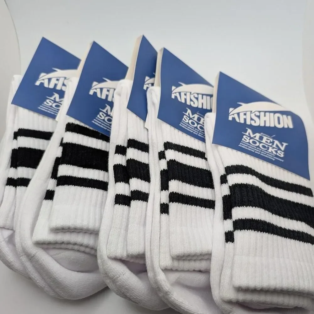 5 Pack White with Black Stripes crew Socks